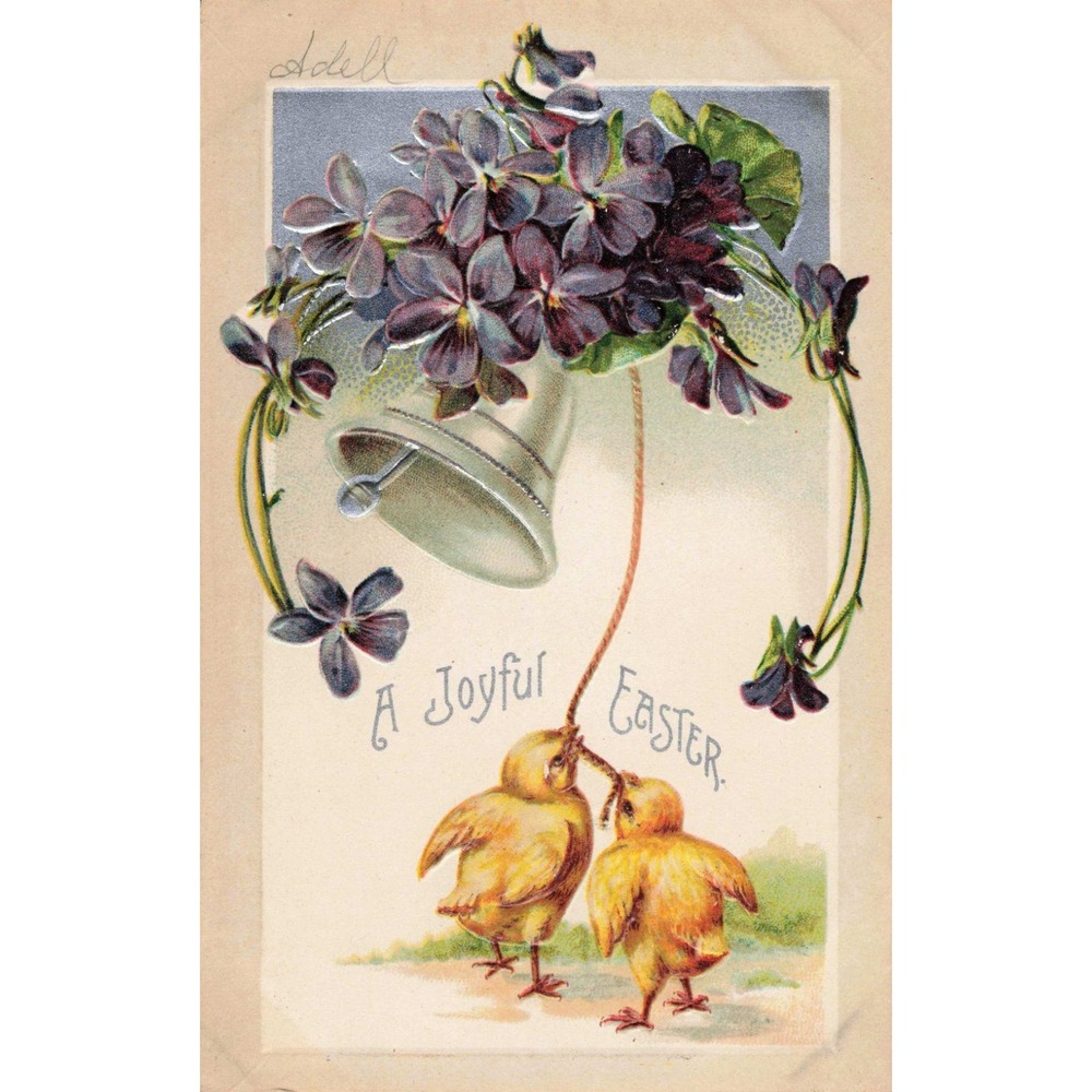 Vtg Easter Postcard Embossed Chicks Violets Silver Bell International Art 988 - Picture 1 of 2